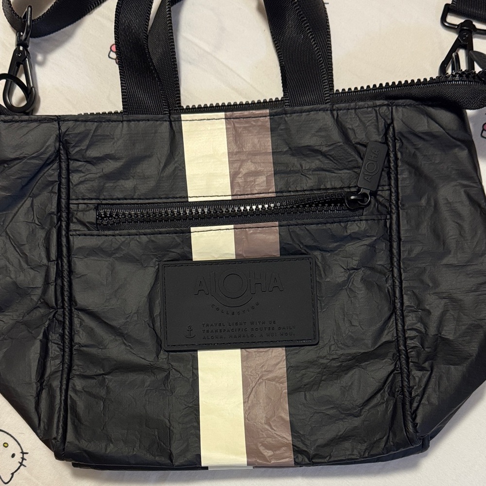ALOHA Collection Black crossbody with White and Brown Stripe